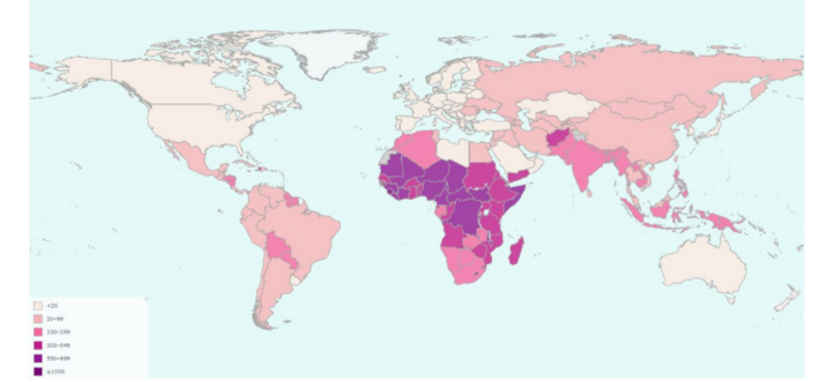 Map of global maternal mortality rate